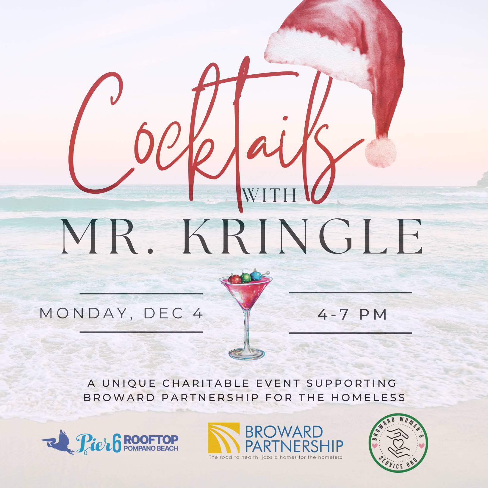 Join us for Cocktails with Mr. Kringle - a unique charitable holiday event benefiting Broward Partnership for the Homeless